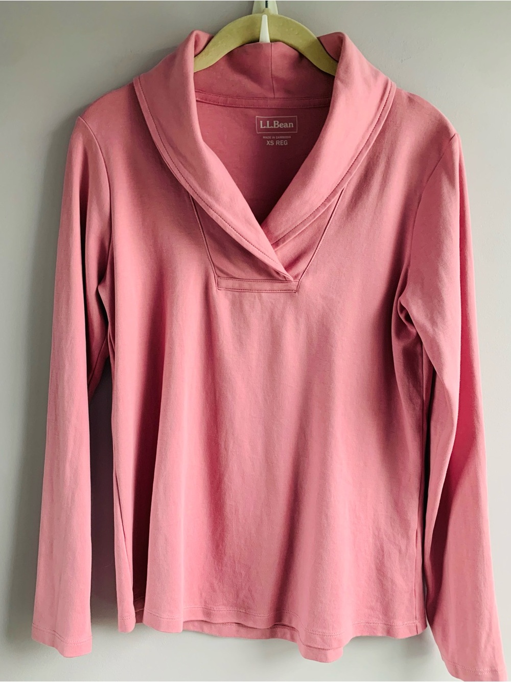 LL Bean Sweatshirt Dusty Rose Pink Shawl Collar 100% Cotton Casual EUC Small